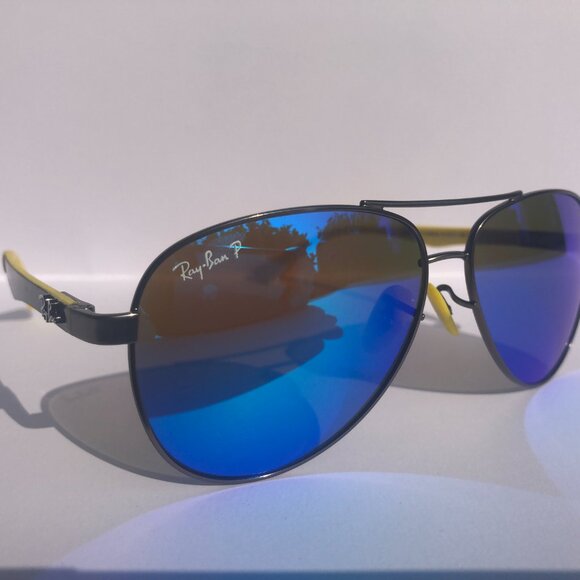 NEW RAY BAN RB8313M/003-HO Ferrari Gunmetal Yellow Mirror Polarized Italy Made - Picture 3 of 8